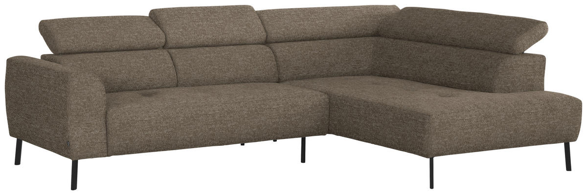ECKSOFA in Chenille Hellbraun  - Hellbraun/Schwarz, Design, Textil/Metall (280/205cm) - MID.YOU