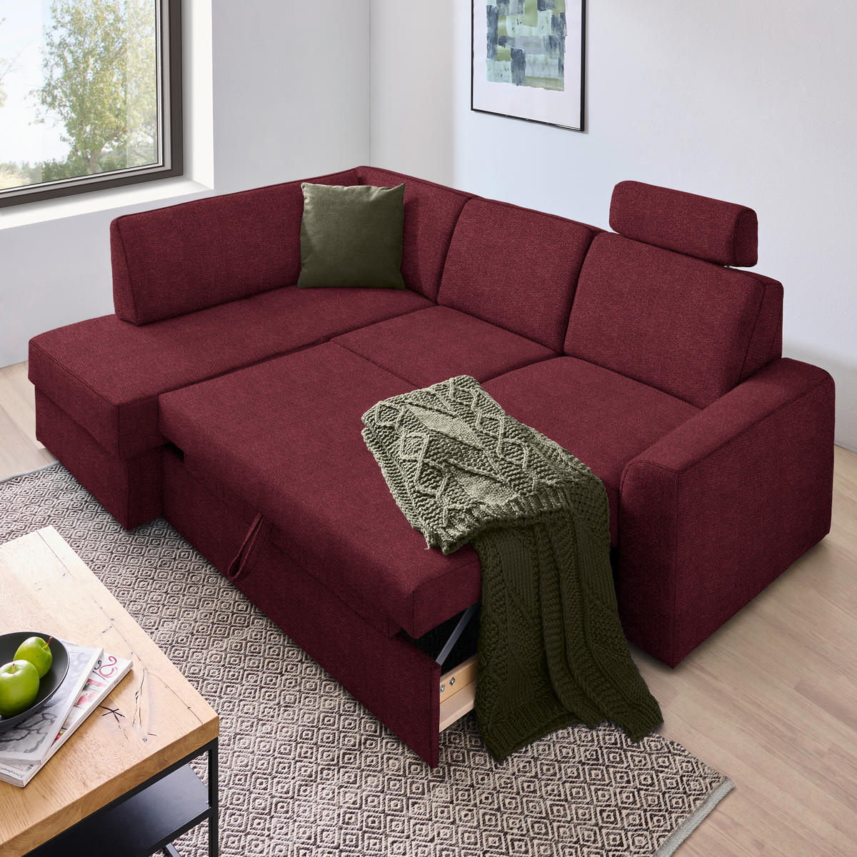 ECKSOFA in Webstoff Rot  - Rot/Schwarz, Konventionell, Kunststoff/Textil (165/224cm) - Xora