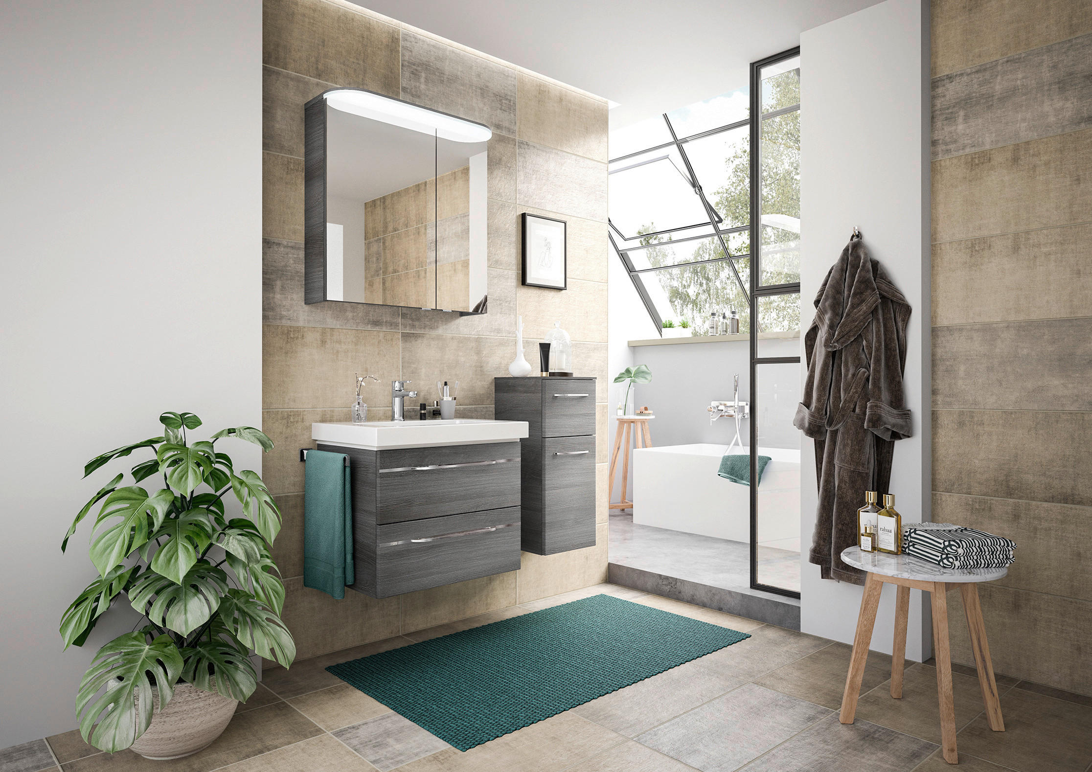 BADEZIMMER 4-teilig in 100 cm - Chromfarben/Graphitfarben, KONVENTIONELL, Glas/Holzwerkstoff (100cm) - Pelipal