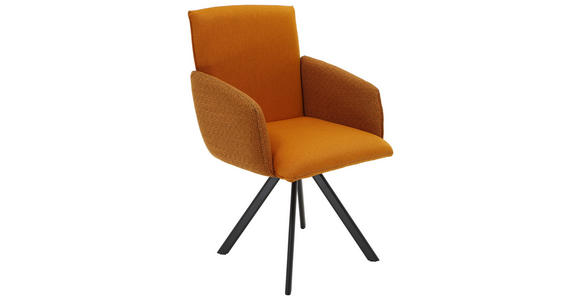 ARMLEHNSTUHL  Sitzfläche 180° drehbar, automatische Rückholfunktion Webstoff, Mikrofaser  - Schwarz/Orange, Design, Textil/Metall (60/96/61cm) - Linea Natura