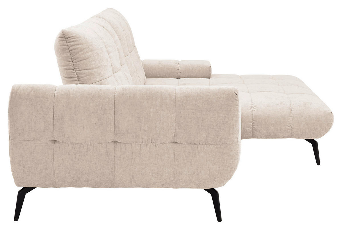 ECKSOFA Naturfarben Flachgewebe Rücken echt, Sitztiefenverstellung  - Schwarz/Naturfarben, KONVENTIONELL, Textil/Metall (273/211cm) - SetOne by Musterring