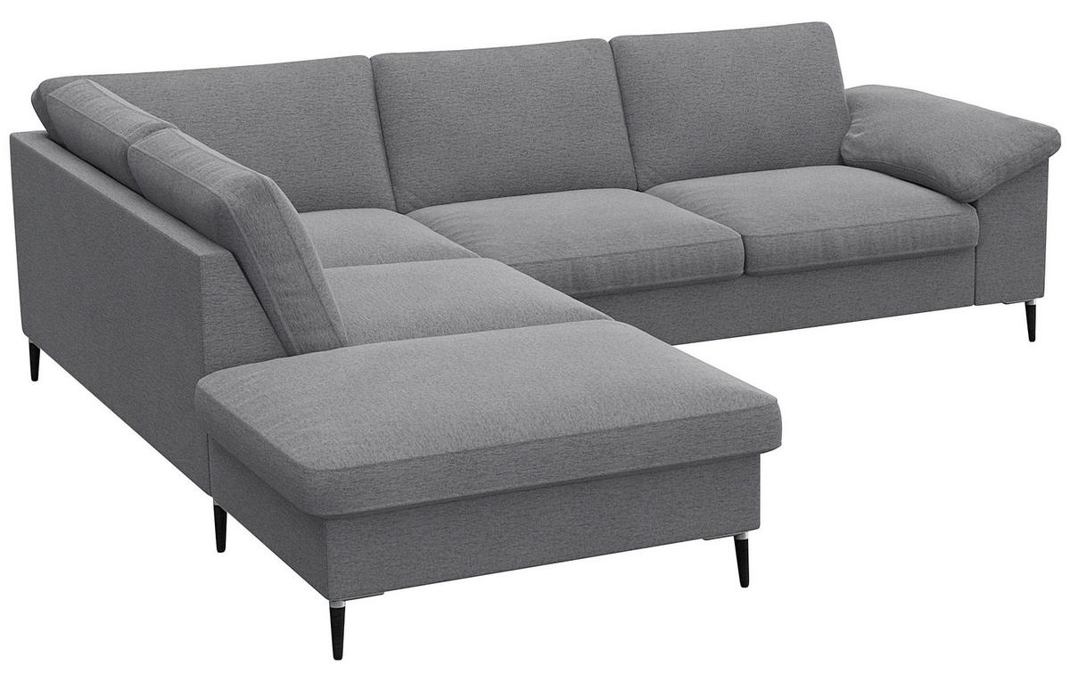 ECKSOFA Grau Chenille, Webstoff, Flachgewebe  - Schwarz/Alufarben, Design, Textil/Metall (225/247cm) - Livetastic