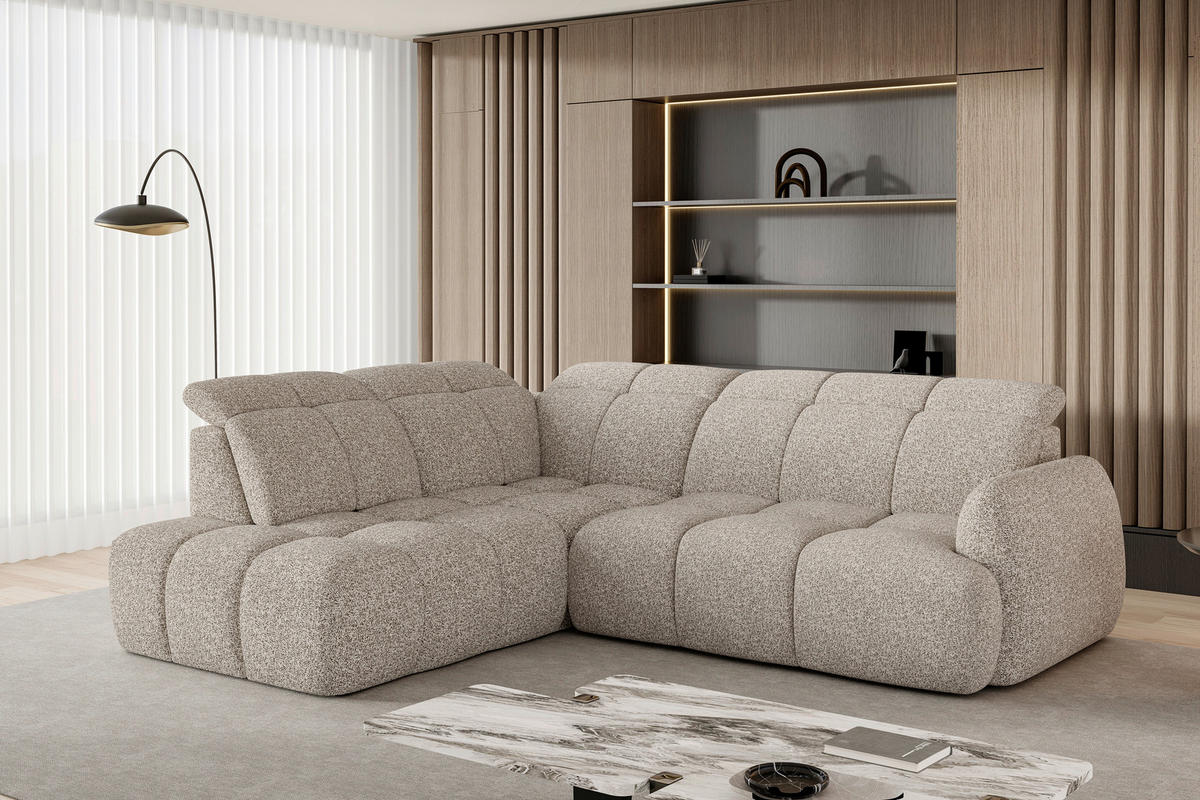 ECKSOFA Beige Webstoff Bettkasten, Schlaffunktion, Rücken echt, Kopfteilverstellung, Sitzvorzug  - Beige/Schwarz, Design, Kunststoff/Textil (230/275cm) - Welnova