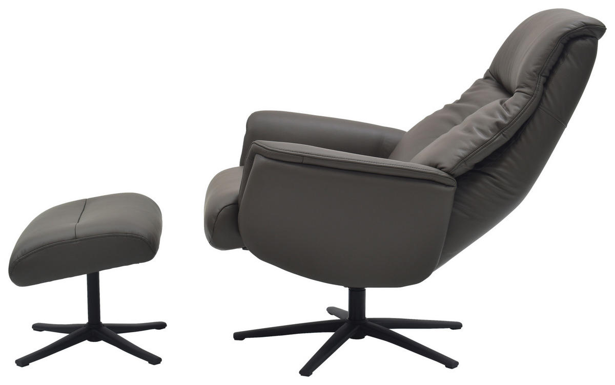 RELAXSESSELSET Lederlook Echtleder    - Dunkelbraun/Schwarz, Design, Leder/Holz (72/109/86/111/81cm) - Livetastic