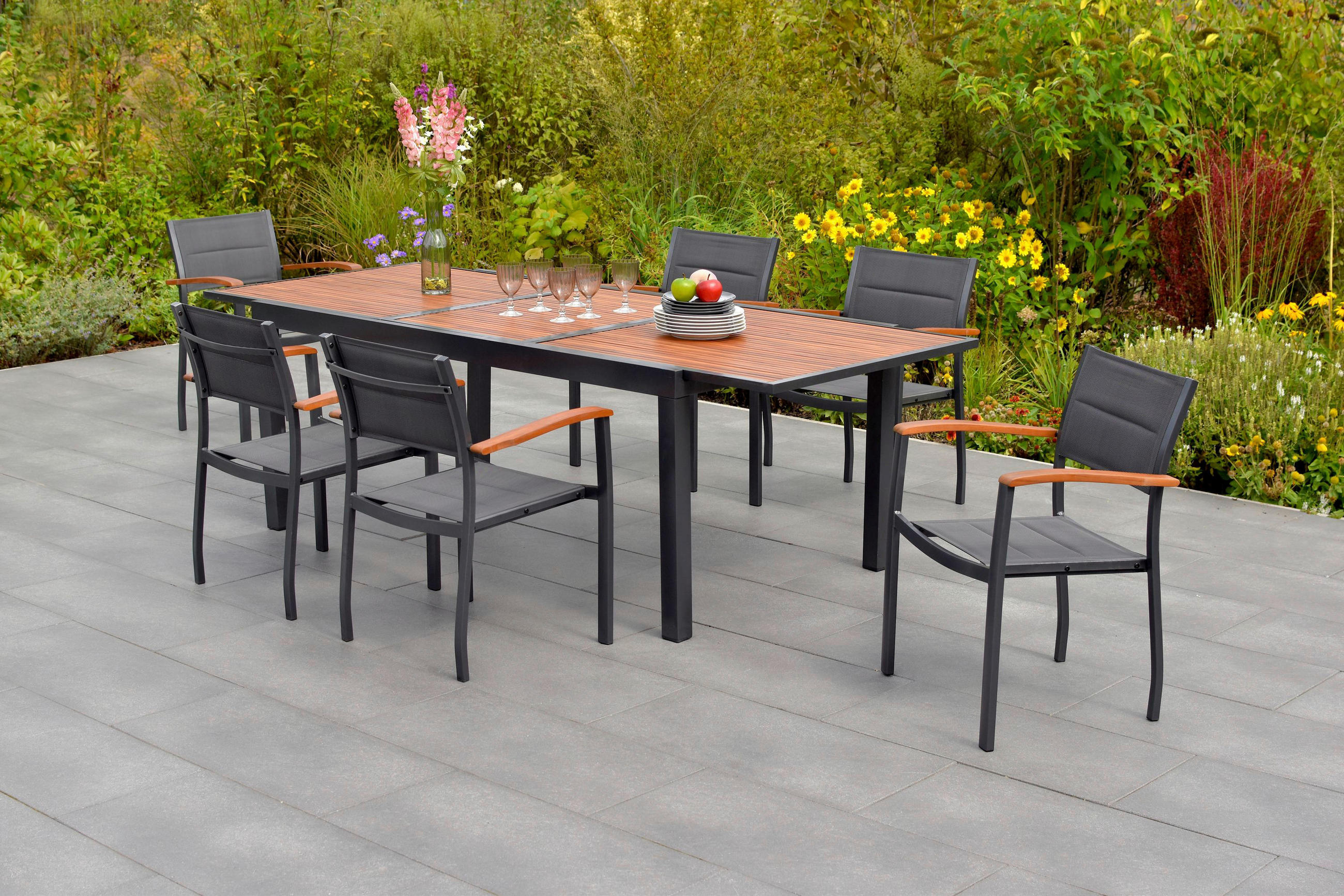 GARTENTISCH 180-240/100/75 cm  - Graphitfarben/Naturfarben, MODERN, Holz/Metall (180-240/100/75cm) - Gardenson