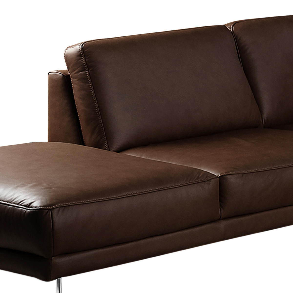 ECKSOFA SPRING Dunkelbraun Echtleder  - Chromfarben/Dunkelbraun, Design, Leder/Metall (250/273cm) - Livetastic
