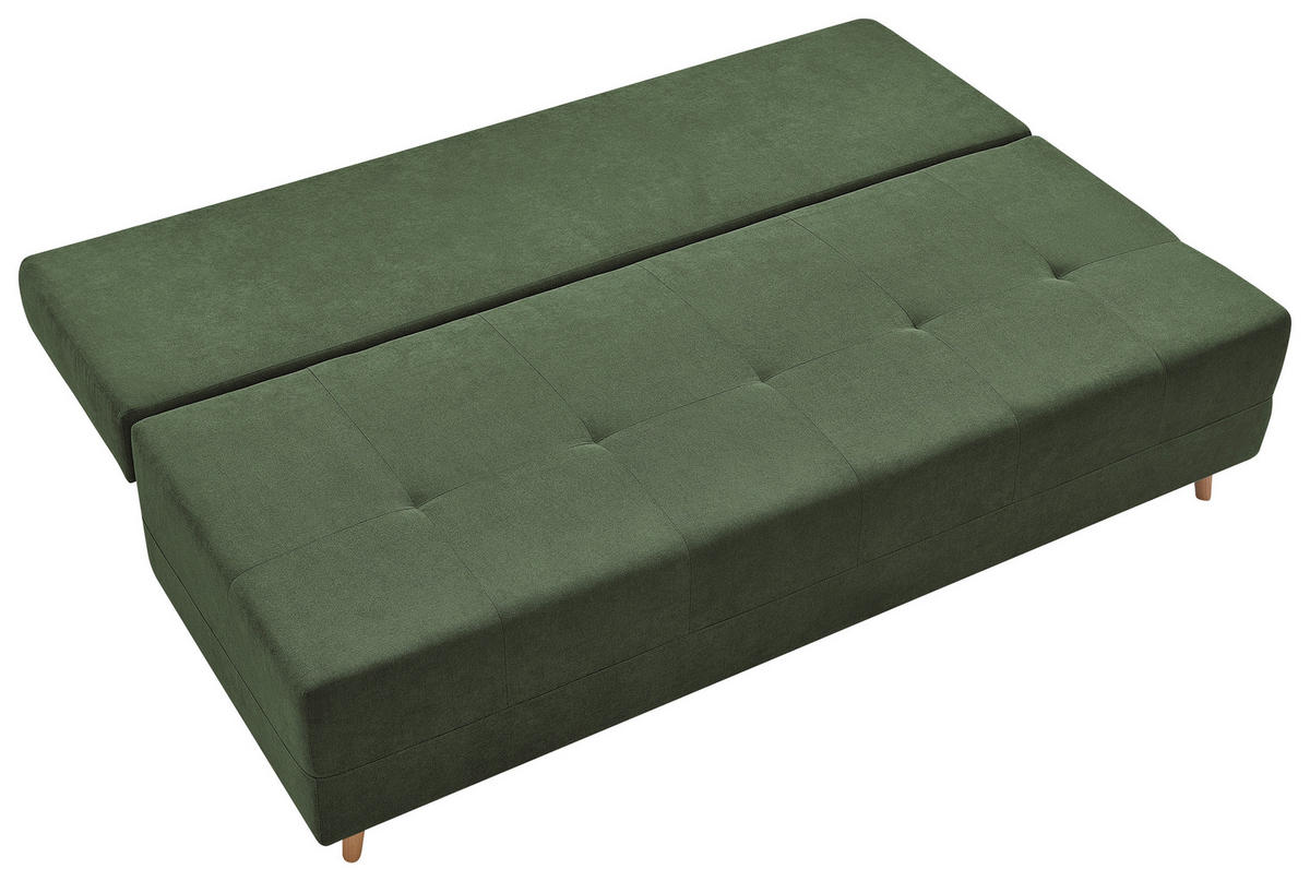 SCHLAFSOFA LUMOS Samt Grün  inkl. Rückenkissen, Armlehnenkissen, Schlaffunktion, Rücken echt, Stauraum  - Naturfarben/Grün, Design, Textil (206/96/96cm) - P & B