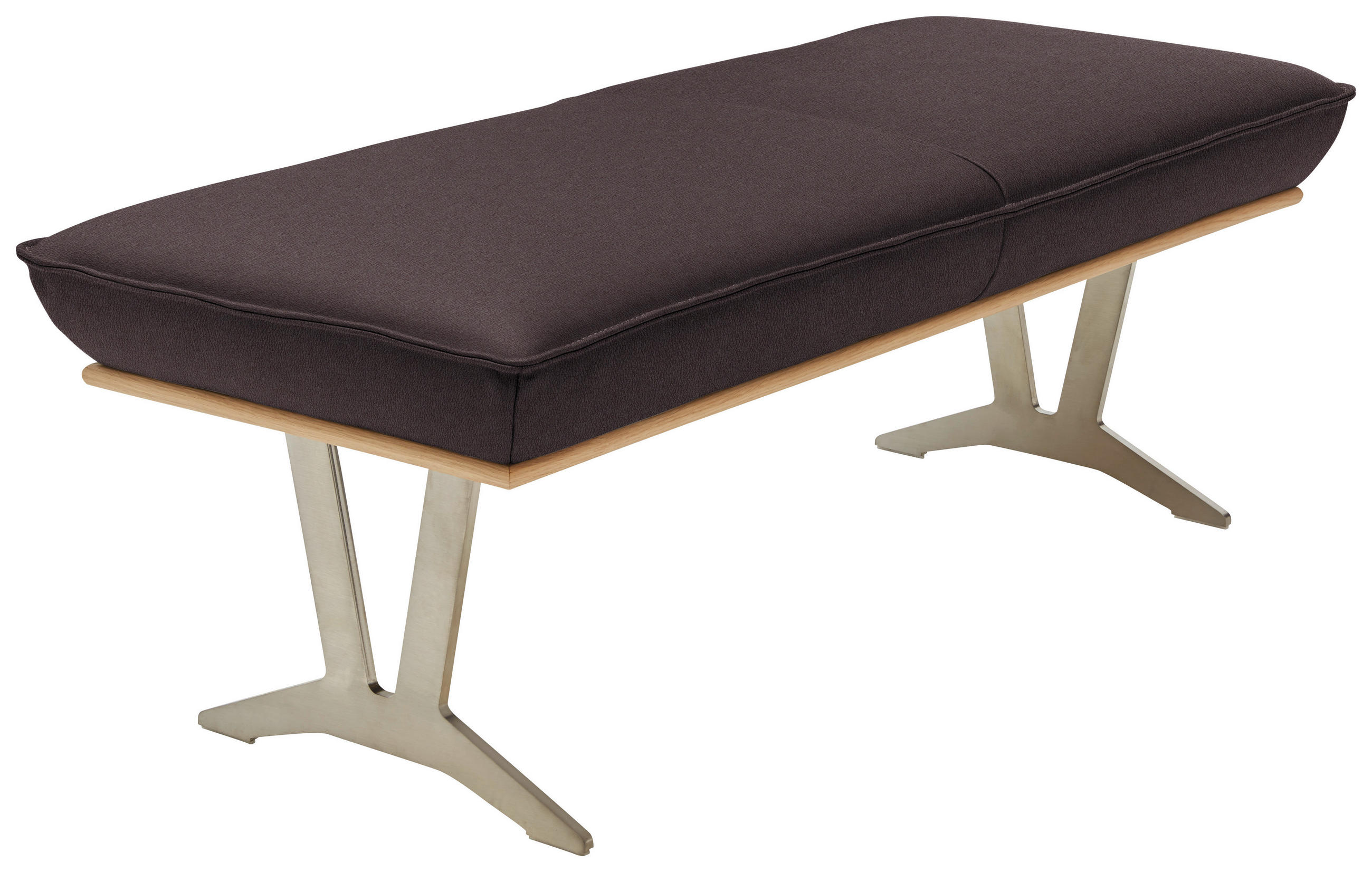 HOCKERBANK 130/49/54 cm  in Dunkelbraun  - Edelstahlfarben/Dunkelbraun, Design, Leder/Holz (130/49/54cm) - Ambiente