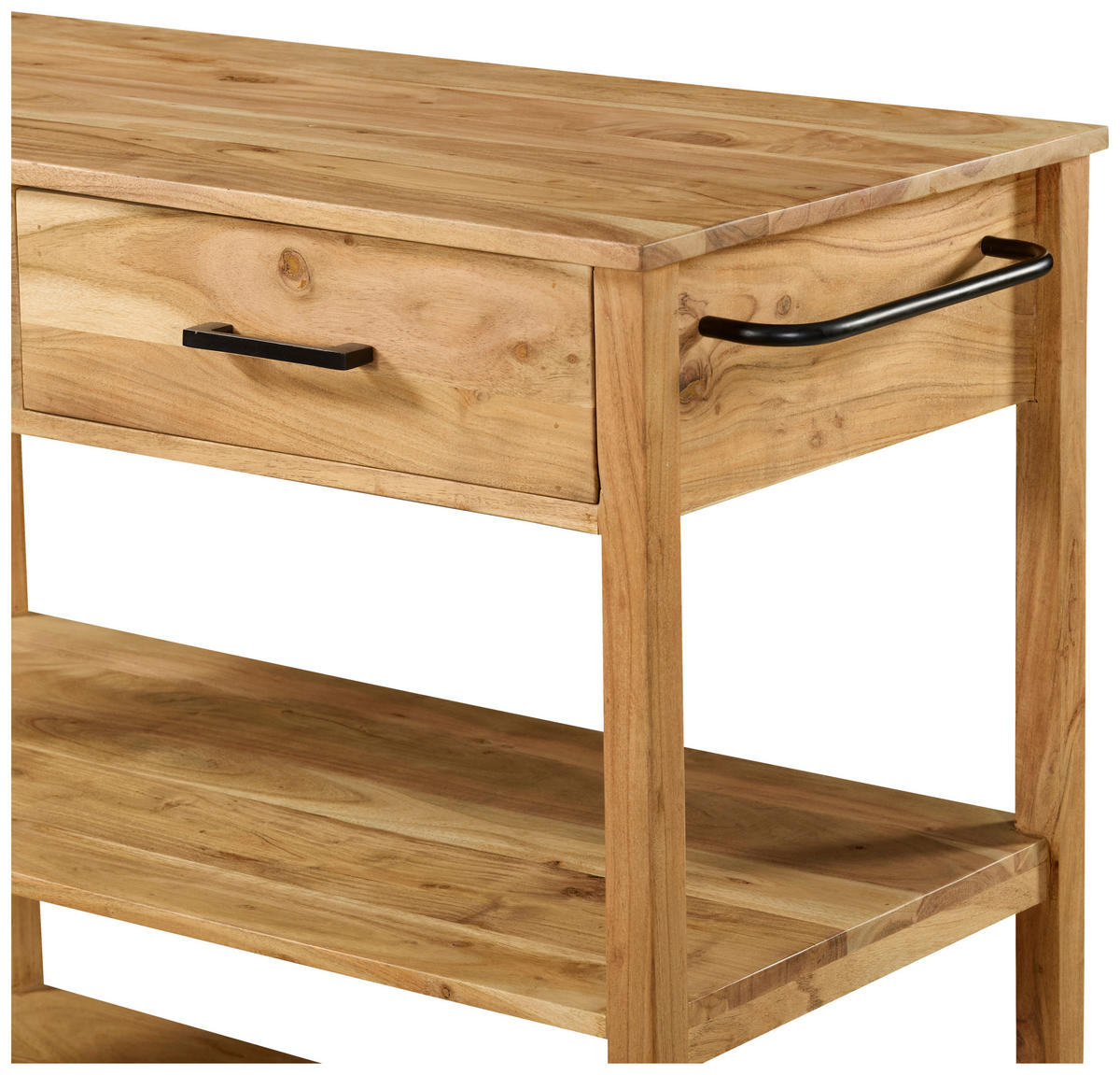 SERVIERWAGEN Akazie vollmassiv Akaziefarben  - Schwarz/Akaziefarben, Natur, Holz/Kunststoff (100/90/48cm) - Livetastic