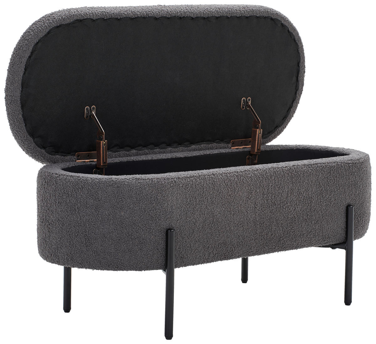 TRUHENBANK 95/43/36 cm Teddystoff Grau, Schwarz  - Schwarz/Grau, MODERN, Textil/Metall (95/43/36cm) - Novel