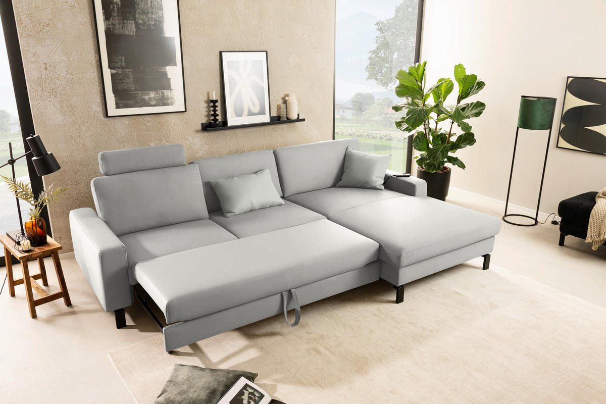 ECKSOFA Cord Greige  - Greige/Schwarz, Design, Textil/Metall (298/185cm) - Pure Home Lifestyle