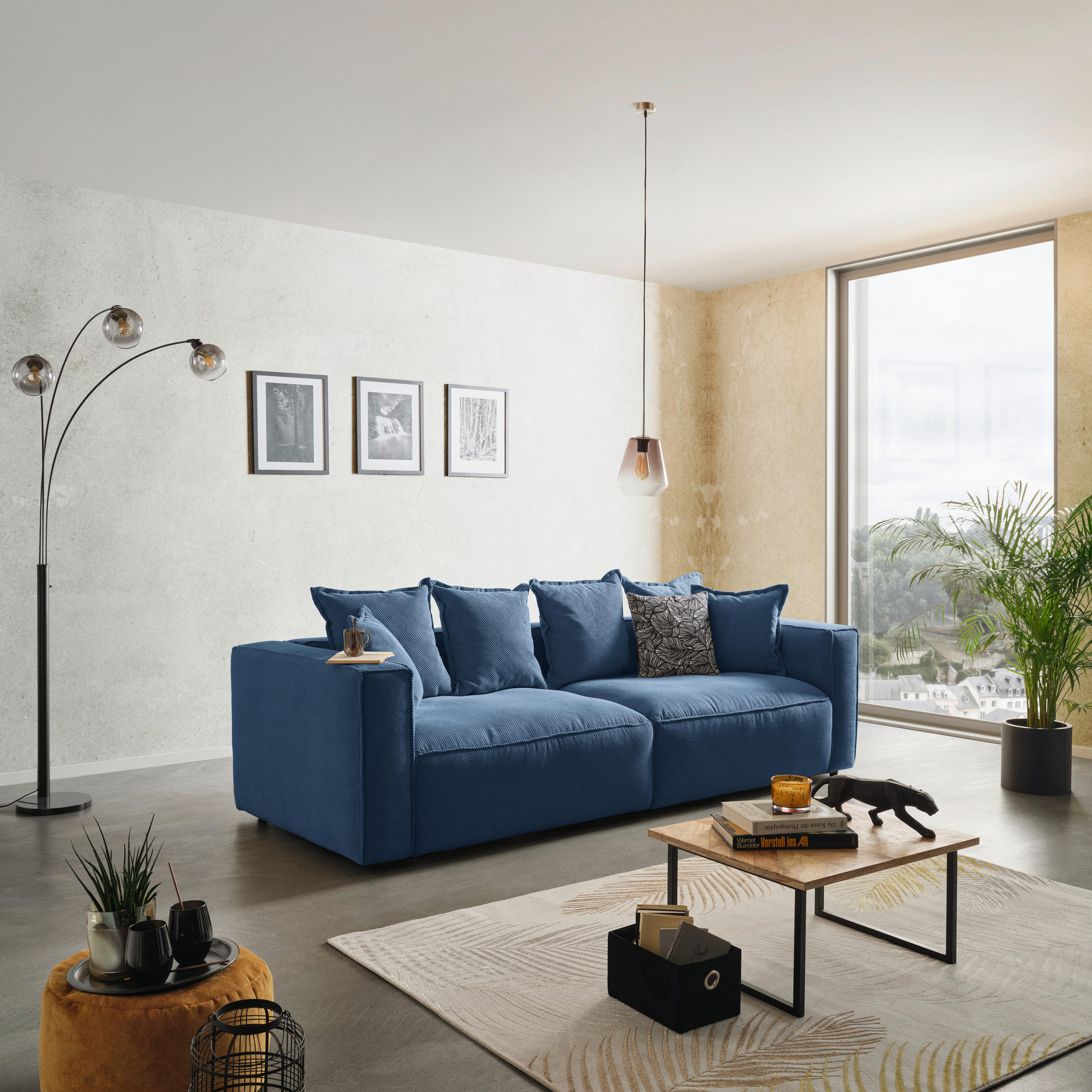 BIGSOFA Mikrofaser Dunkelblau  - Schwarz/Dunkelblau, MODERN, Textil (280/72/109cm) - MID.YOU