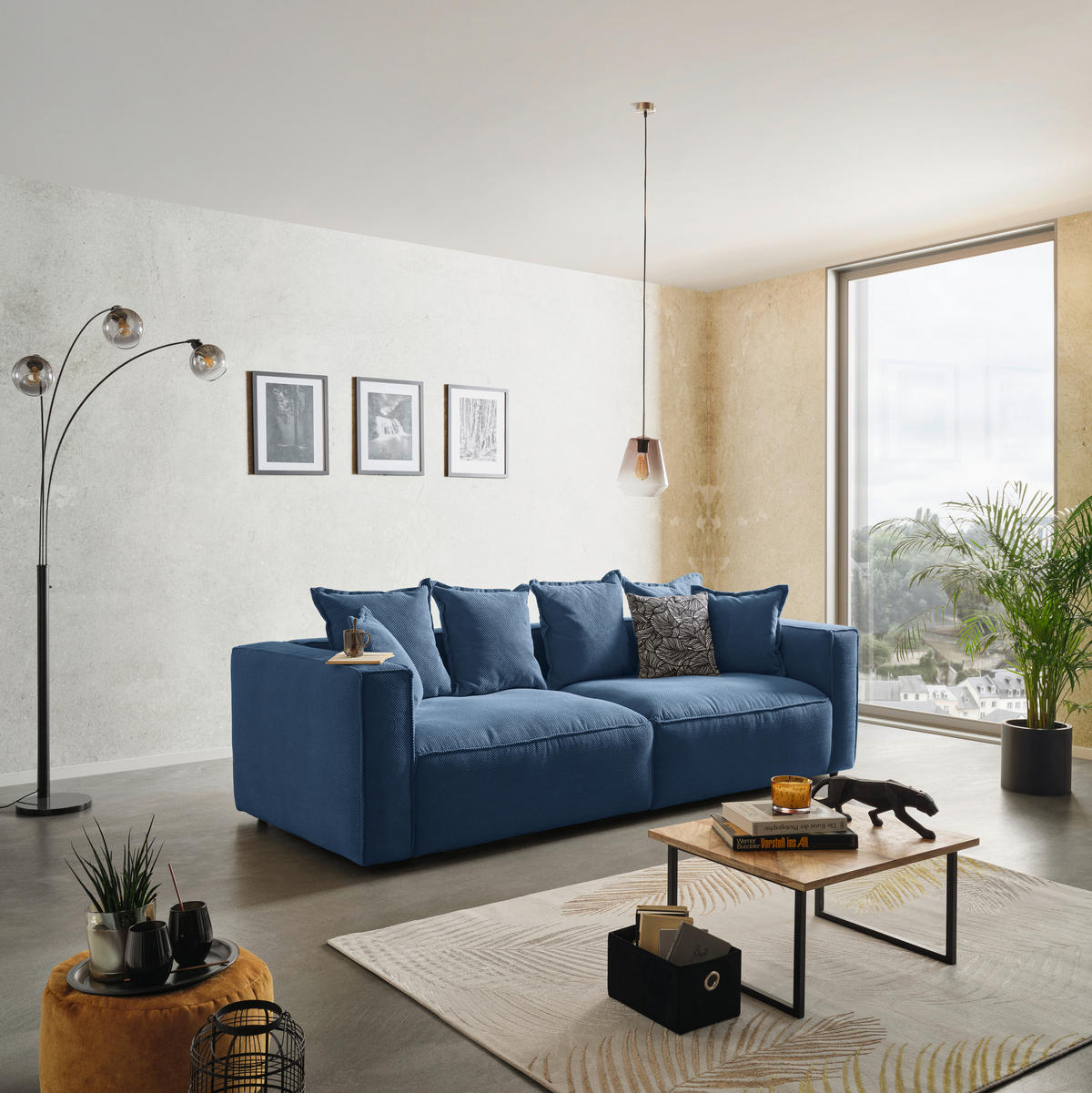 BIGSOFA in Mikrofaser Dunkelblau  - Schwarz/Dunkelblau, Modern, Textil (280/72/109cm) - MID.YOU