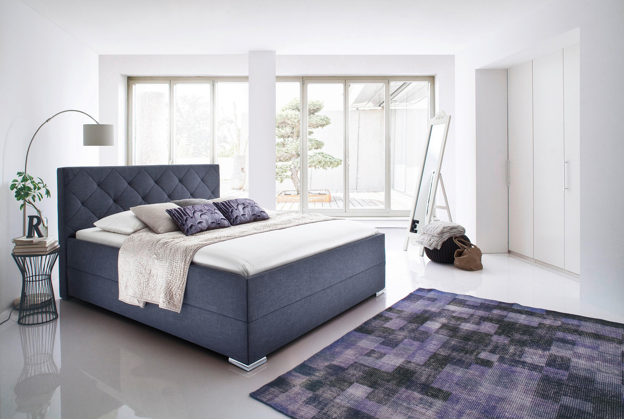 POLSTERBETT 180/200 cm,  in Anthrazit,  - Chromfarben/Anthrazit, KONVENTIONELL, Textil/Metall (180/200cm) - Livetastic