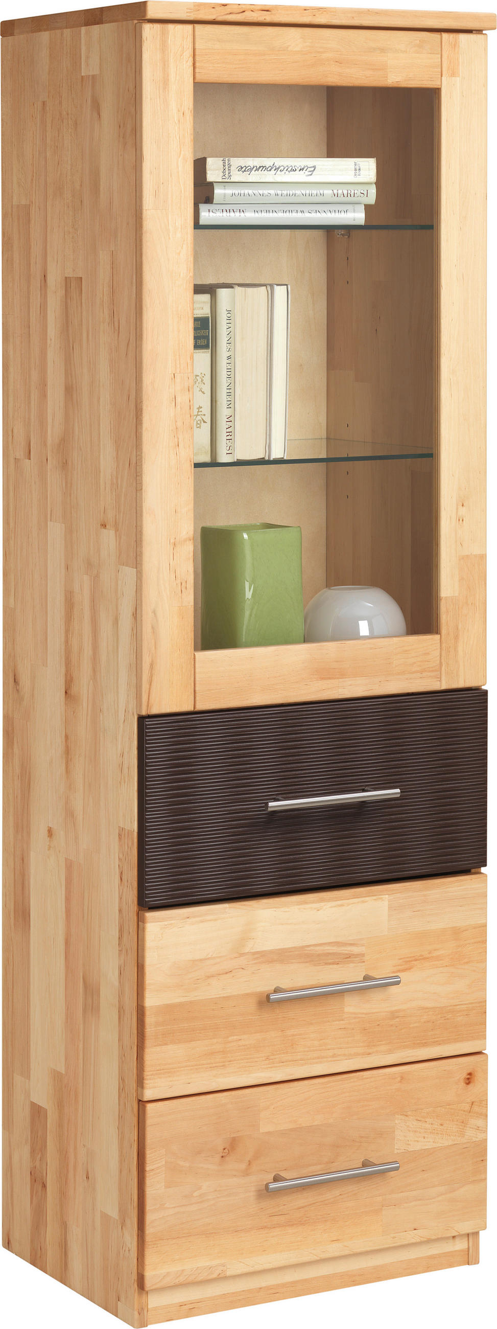 VITRINE in vollmassiv Erle Braun, Erlefarben  - Chromfarben/Erlefarben, Natur, Glas/Holz (50/160/41cm) - Linea Natura