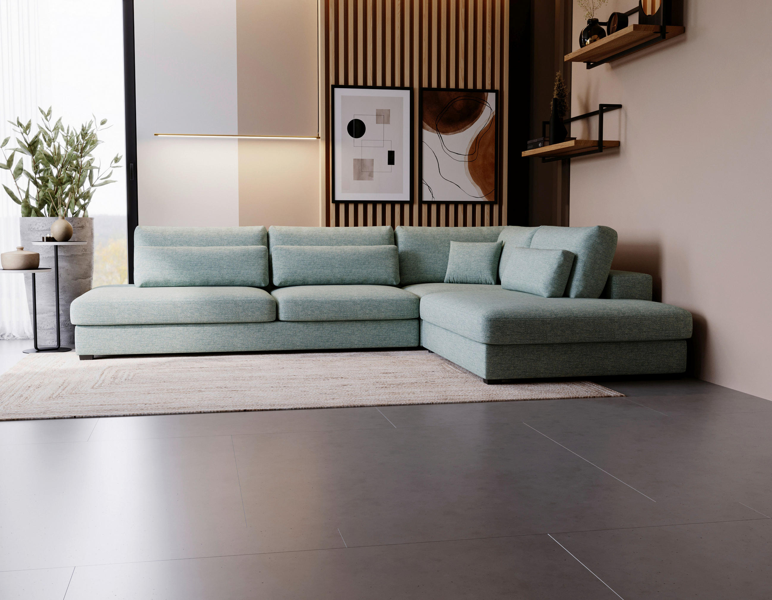 ECKSOFA in Bouclé, Plüsch Hellblau  - Schwarz/Hellblau, Design, Kunststoff/Textil (332/244cm) - Livetastic