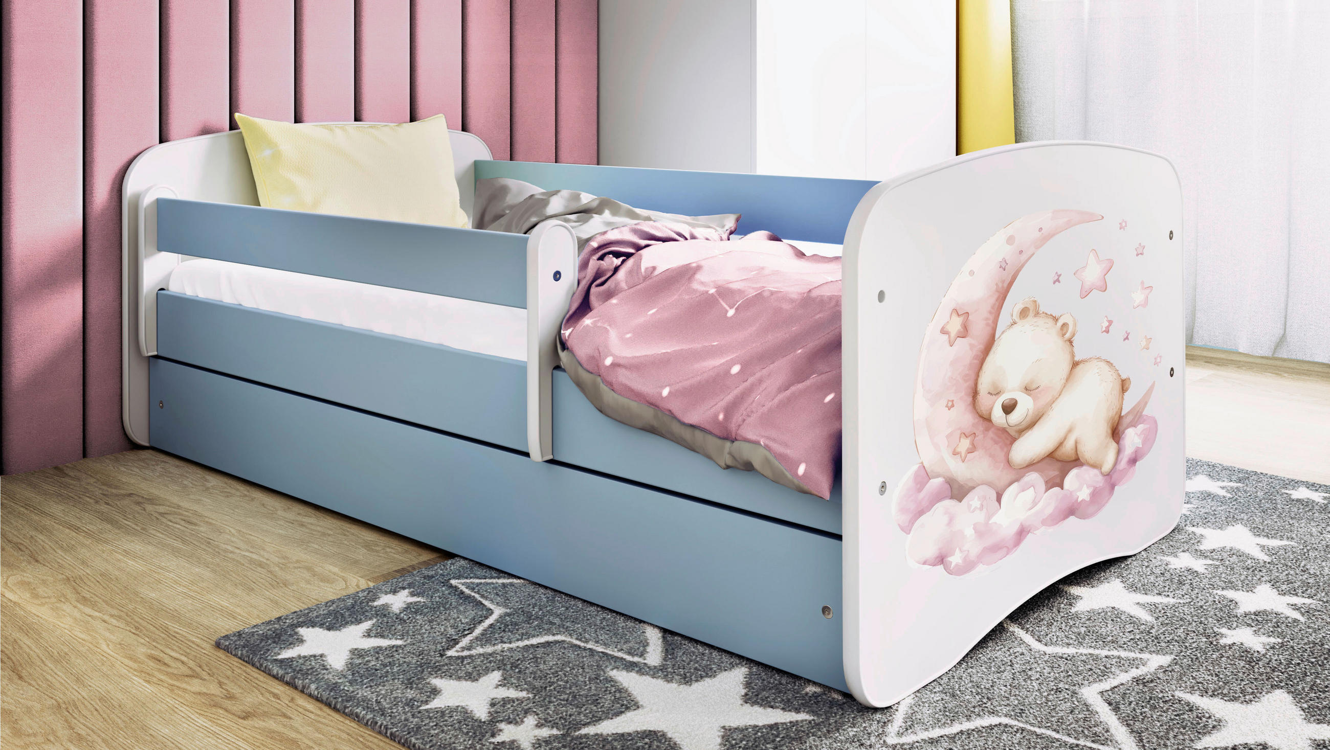 KINDER-/JUNIORBETT 80/160 cm  in Blau, Weiß  - Blau/Birkefarben, MODERN, Holz/Holzwerkstoff (80/160cm) - MID.YOU