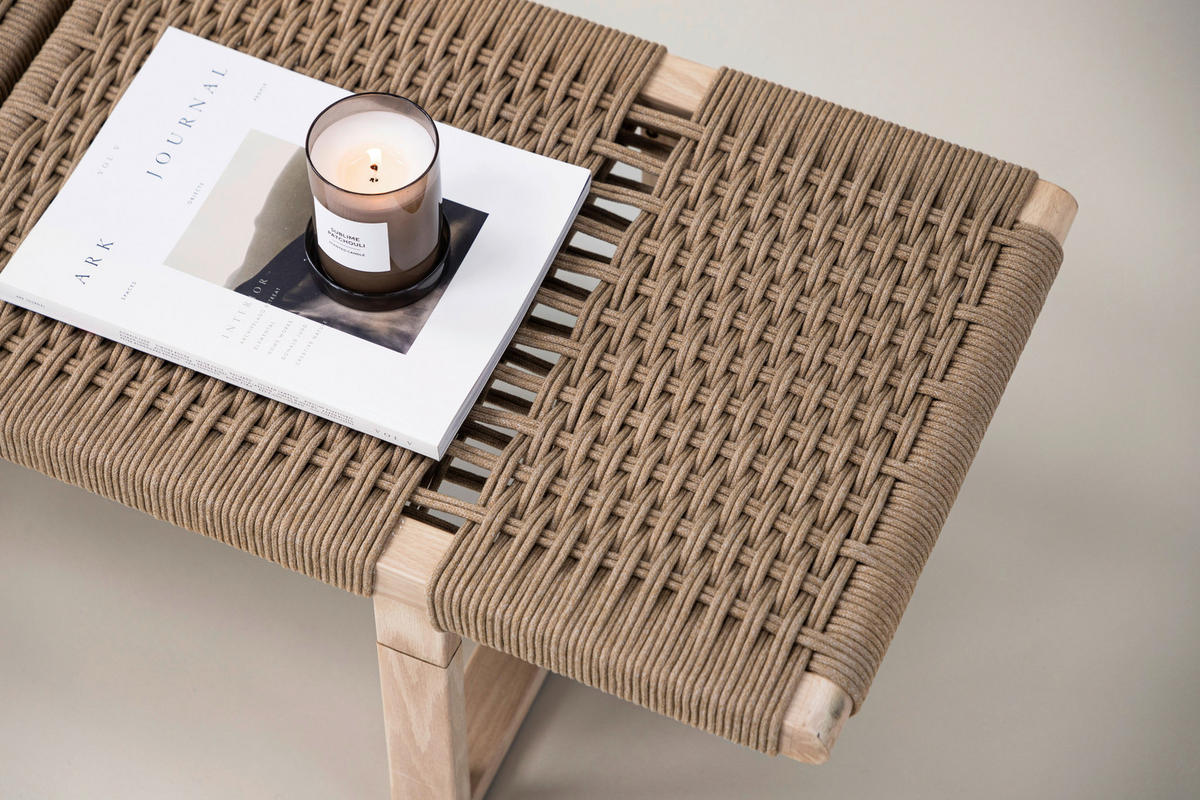 SITZBANK 140/36/46 cm Hellbraun Rattan  - Hellbraun, Design, Holz/Metall (140/36/46cm) - Livetastic