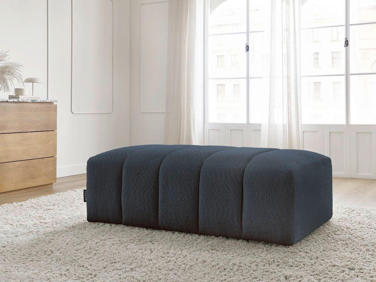 HOCKER ANNECY Bouclé Dunkelblau  - Schwarz/Dunkelblau, MODERN, Kunststoff/Textil (146/45/68cm)