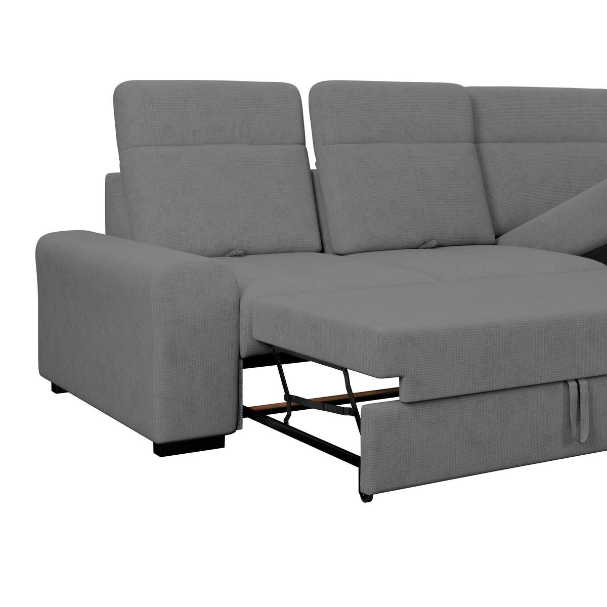 ECKSOFA Anthrazit Chenille Rücken echt, Kopfteilverstellung  - Anthrazit/Schwarz, KONVENTIONELL, Holz/Textil (286/203cm) - MID.YOU