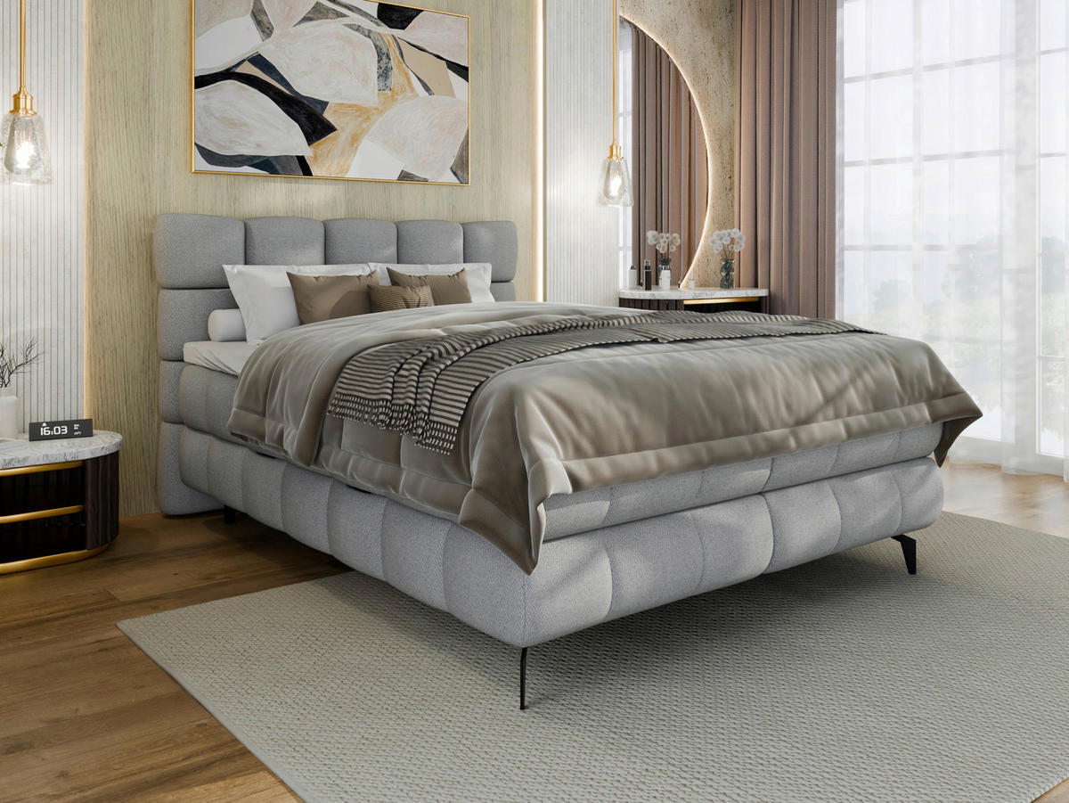 BOXBETT 140/200 cm,  in Grau, Bettkasten, Topper, H3 + H3 = fest  - Schwarz/Grau, Trend, Textil/Metall (140/200cm) - Esposa
