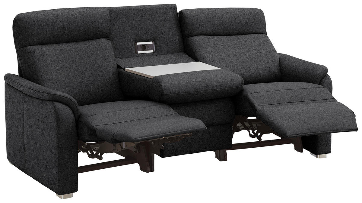 TRAPEZSOFA Flachgewebe Schwarz  - Alufarben/Schwarz, Konventionell, Textil/Metall (218/107/103cm) - Beldomo Comfort