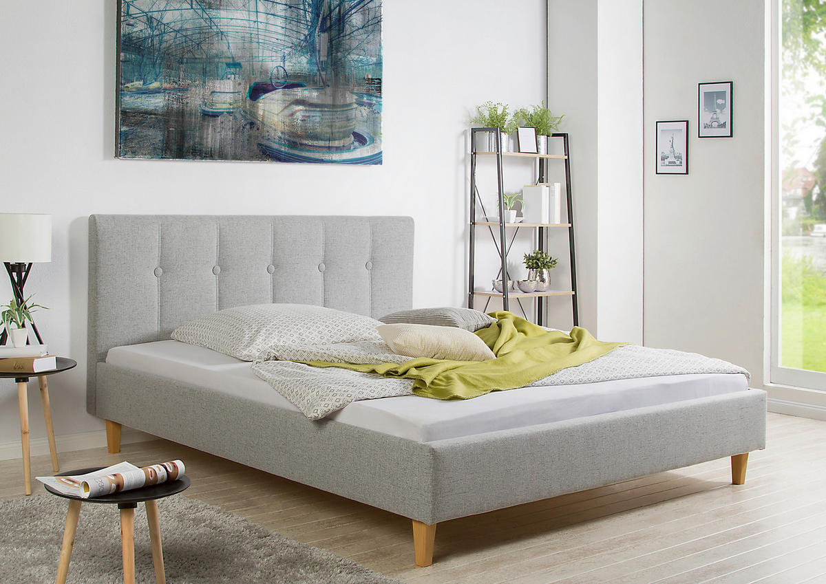 POLSTERBETT  in Hellgrau,  - Hellgrau/Naturfarben, MODERN, Holz/Textil (205/99/216cm) - Livetastic