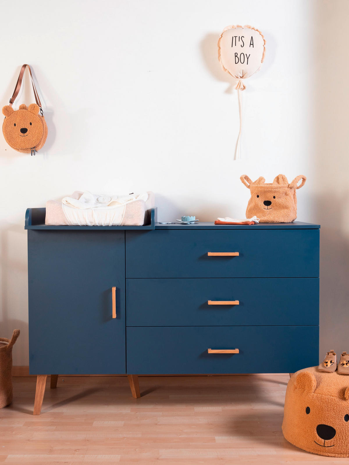 WICKELKOMMODE Bold Blue 2023 Naturfarben, Dunkelblau  - Dunkelblau/Naturfarben, Design, Holz/Holzwerkstoff (137/77/98cm) - Childhome