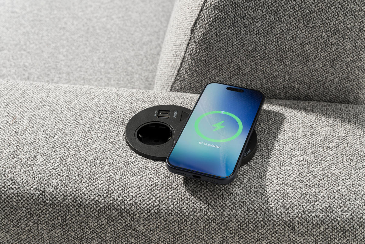 ECKSOFA  in Flachgewebe Grau  205/308 cm  - Schwarz/Grau, Design, Textil/Metall (205/308cm) - Sedda