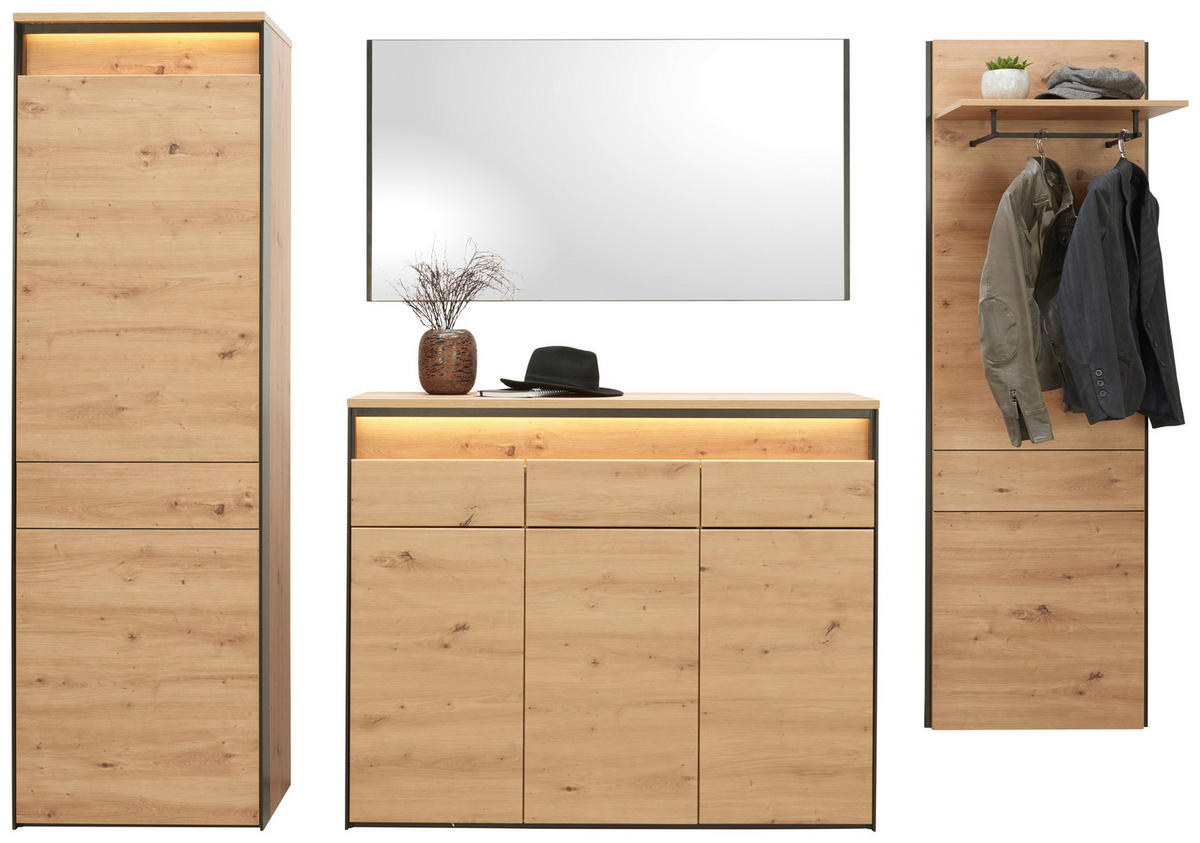 GARDEROBE 4-teilig  in 248/200/38 cm  - Schwarz/Eiche Artisan, KONVENTIONELL, Glas/Holzwerkstoff (248/200/38cm) - Voleo