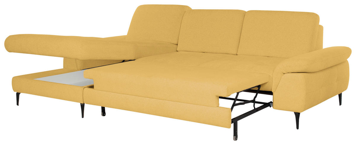 ECKSOFA ALMA in Chenille Gelb  191/285 cm  - Gelb/Schwarz, Design, Textil/Metall (191/285cm) - Livetastic