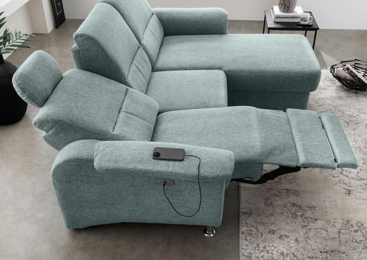 ECKSOFA in Chenille Blau  - Chromfarben/Blau, Modern, Textil/Metall (231/165cm) - Livetastic