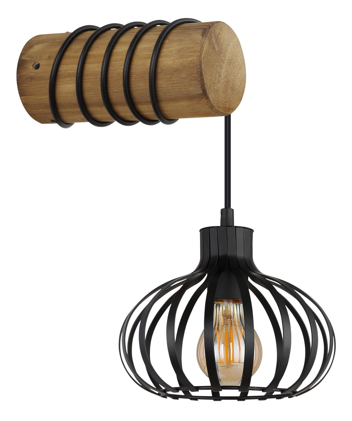 WANDLEUCHTE Caldwell 20/59 cm   - Schwarz/Braun, Natur, Holz/Kunststoff (20/59cm) - Globo