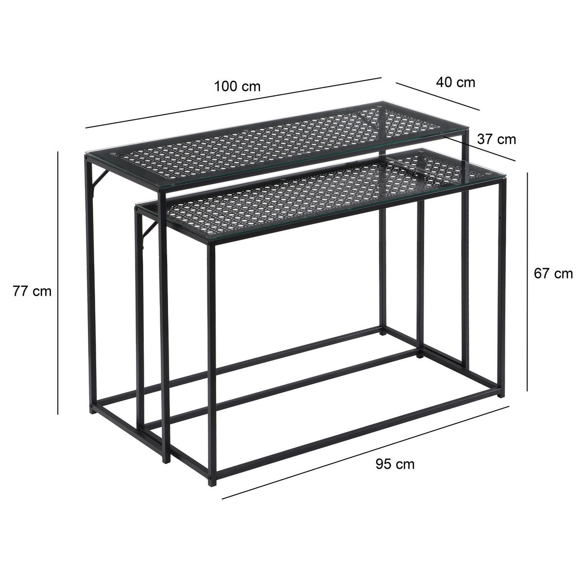 BEISTELLTISCHSET in Glas 100/40/77 cm  - Schwarz, Design, Glas/Metall (100/40/77cm) - MID.YOU