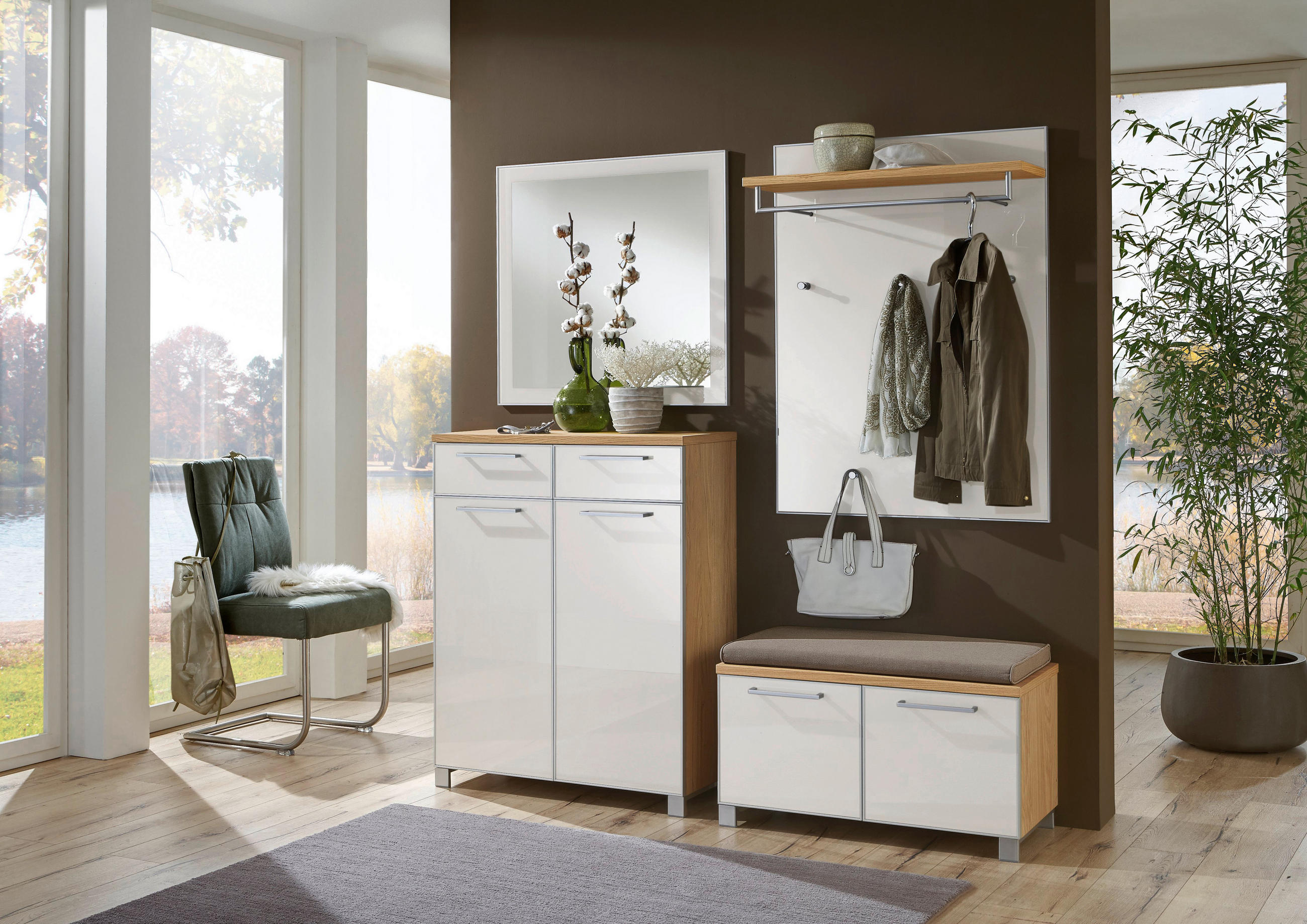 GARDEROBE 5-teilig  in 180/195/40 cm  - Eichefarben/Weiß, Design, Glas/Holz (180/195/40cm)
