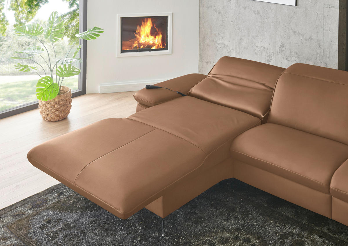 ECKSOFA  Echtleder Hellbraun  - Hellbraun/Schwarz, Design, Leder/Metall (169/307cm) - Beldomo Premium