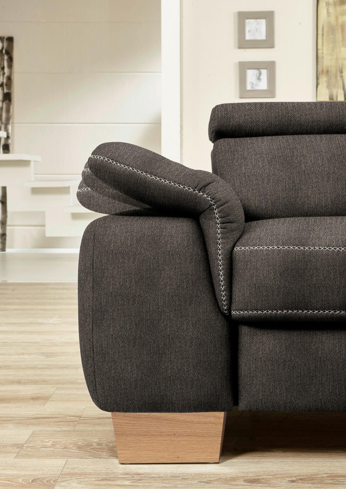ECKSOFA in Mikrofaser Fango  226/273 cm  - Fango/Eichefarben, Natur, Holz/Textil (226/273cm) - Beldomo System
