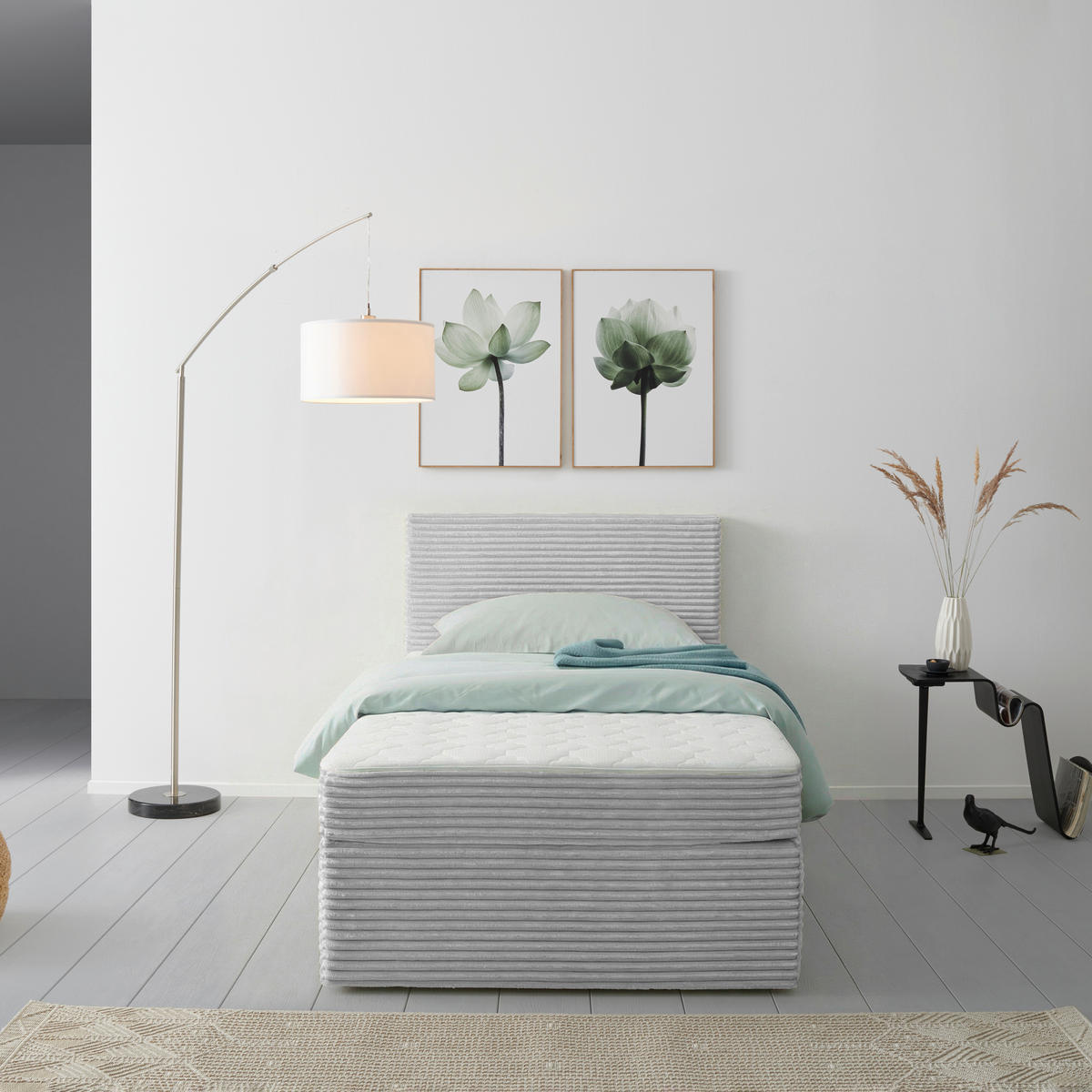 BOXBETT 100/200 cm,  in Silberfarben, H3 = fest  - Silberfarben/Schwarz, MODERN, Holz/Textil (100/200cm) - MID.YOU