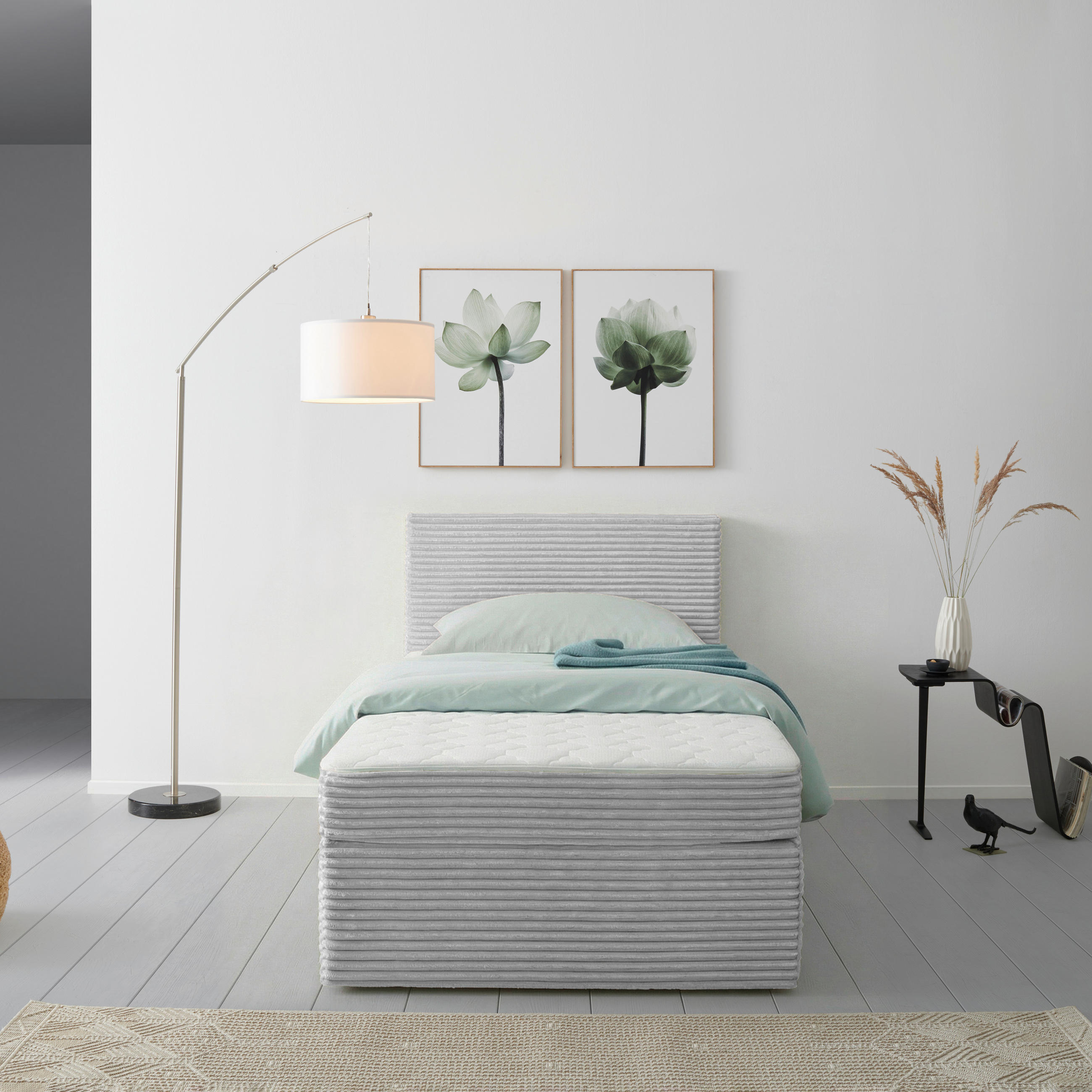 Pat Tip Boxspring Fără Arcuri, 100/200 cm, argintiu