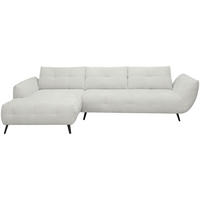 ECKSOFA 215/320 cm  in Chenille Elfenbein Armlehnenkissen, Rücken echt, Sitztiefenverstellung  215/320 cm  - Elfenbein/Schwarz, KONVENTIONELL, Textil/Metall (215/320cm) - Hom`in