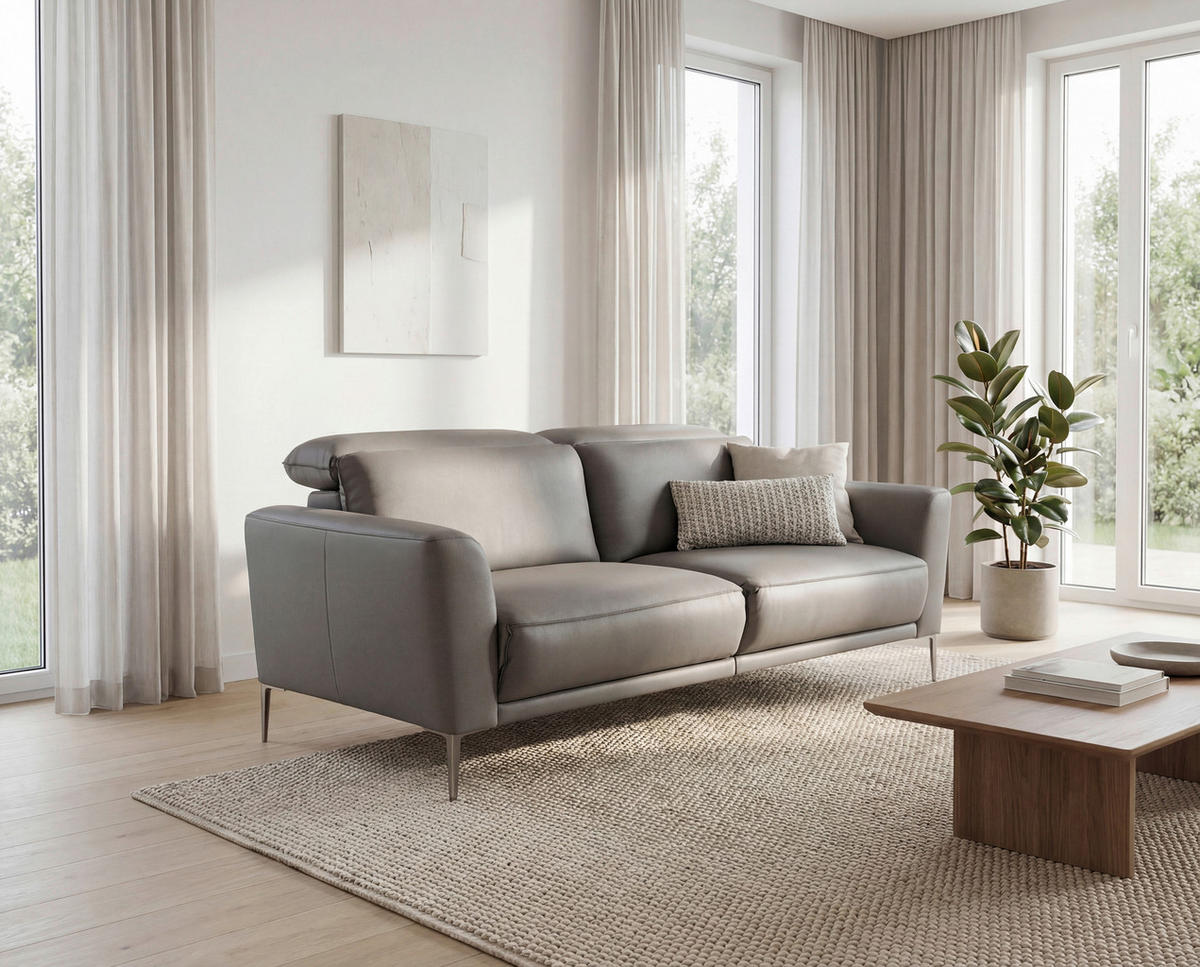 2-SITZER-SOFA Taupe Echtleder  - Taupe/Greige, Design, Leder/Metall (200/83/110cm) - Johann Jakob