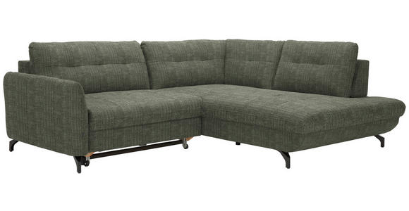 ECKSOFA in Flachgewebe, Leinenoptik Grün  - Schwarz/Grün, Design, Textil/Metall (247/208cm) - Xora