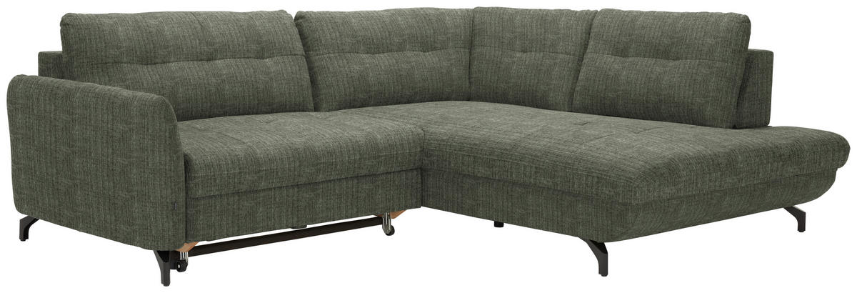 ECKSOFA in Flachgewebe, Leinenoptik Grün  - Schwarz/Grün, Modern, Textil/Metall (247/208cm) - Xora