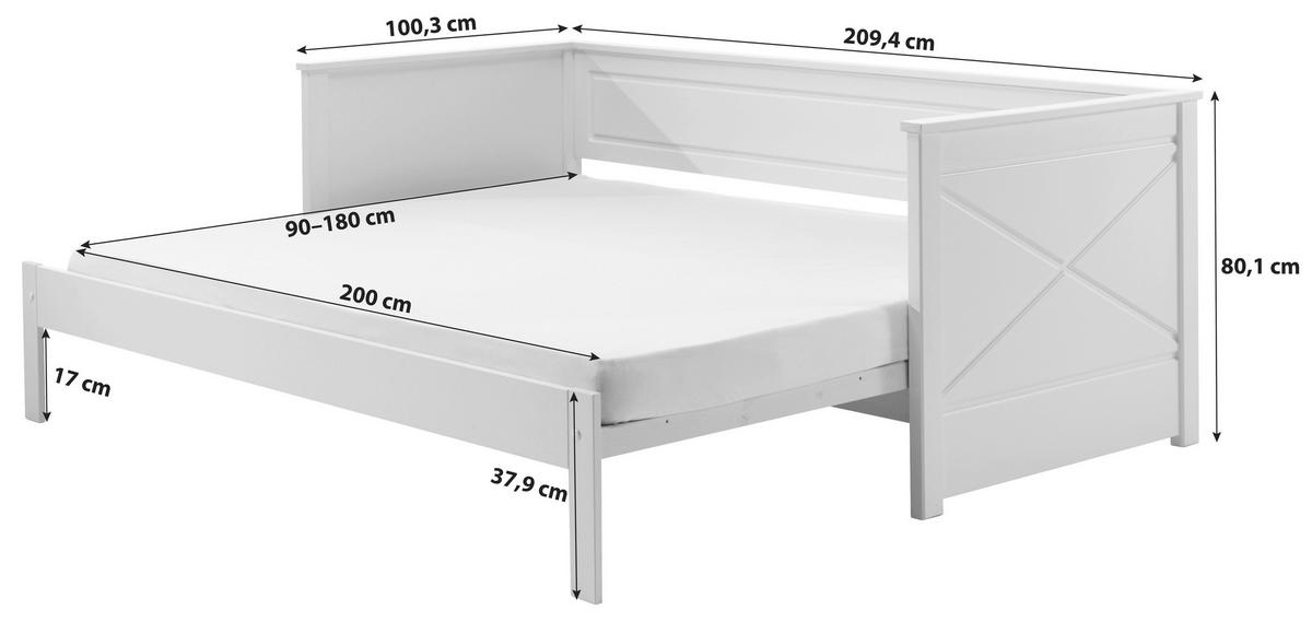 AUSZIEHBETT 90/200 cm  in Weiß  - Weiß, MODERN, Holz/Holzwerkstoff (90/200cm) - MID.YOU