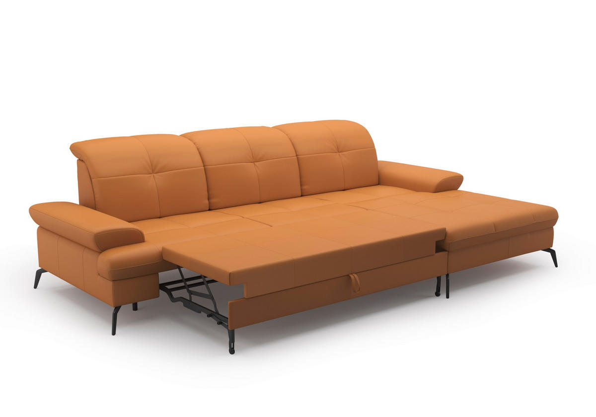 ECKSOFA in Echtleder Currygelb  - Currygelb/Schwarz, Konventionell, Leder/Metall (279/185cm) - Sit & More
