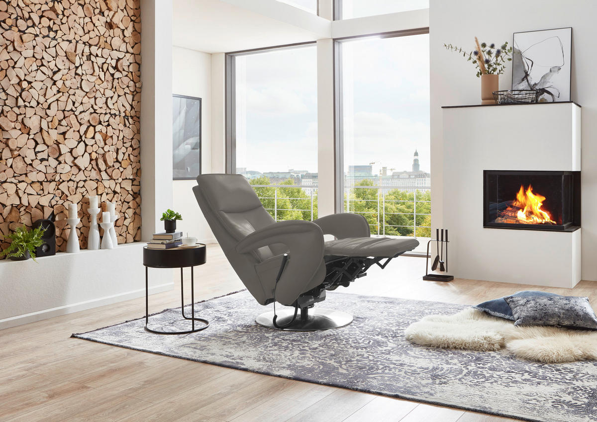 RELAXSESSEL in Leder Hellgrau  - Chromfarben/Hellgrau, Design, Leder/Metall (77/110/87cm) - Valdera