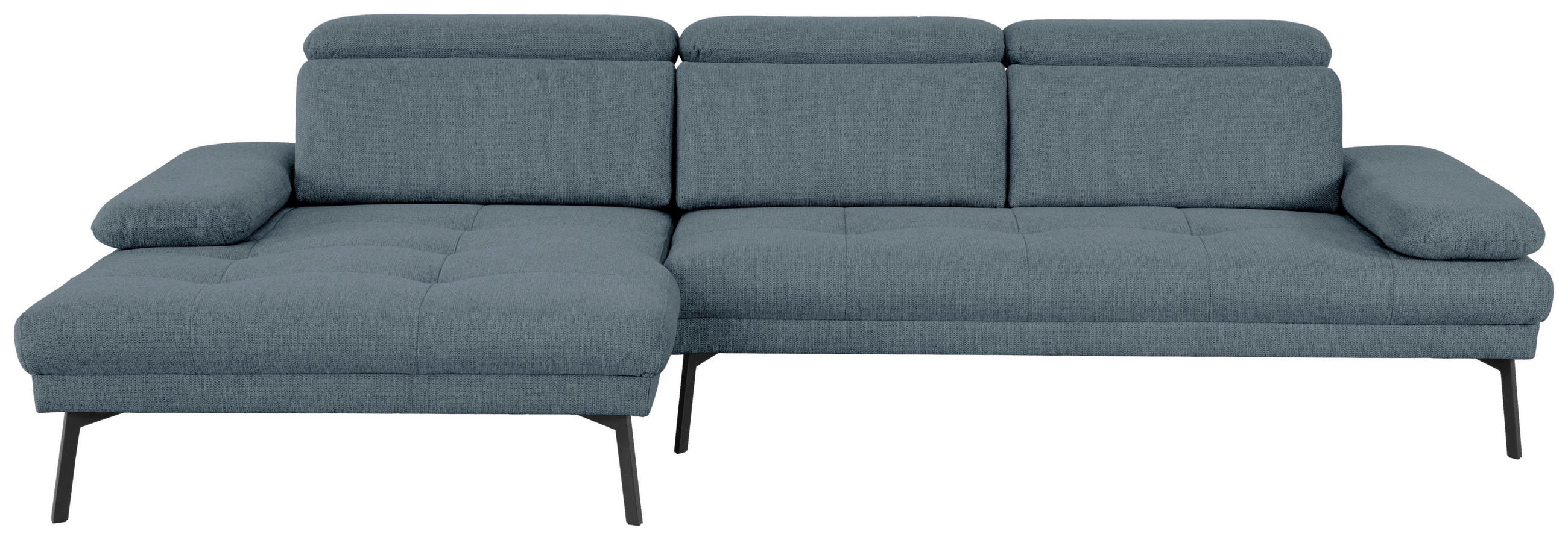 ECKSOFA Ottomane links, Eckteil  More_LZ Blau Webstoff  - Blau/Schwarz, Design, Textil/Metall (188/296cm) - Xora