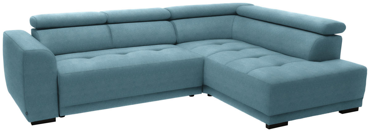 ECKSOFA in Feincord Türkis  - Türkis/Schwarz, Design, Kunststoff/Textil (284/205cm) - MID.YOU