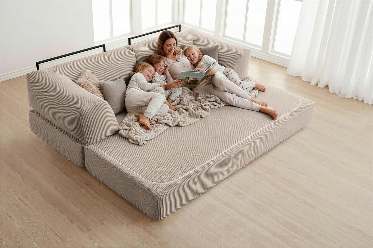 SCHLAFSOFA Cord Taupe  - Taupe, KONVENTIONELL, Textil/Metall (200/77/80cm) - Carryhome