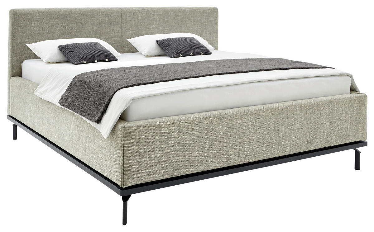 POLSTERBETT 180/200 cm,  in Hellgrau, Matratze, Lattenrost, Bettkasten, H2 + H3 = mittel + fest  - Hellgrau/Graphitfarben, Design, Holz/Textil (180/200cm) - Musterring